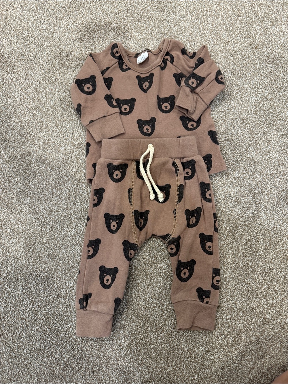 Brown Bear Print Kids Jogger Set - 3-6 Months